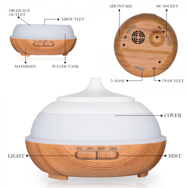 Wood Grain Ultrasonic Humidifier Oil Aroma Scent Diffuser